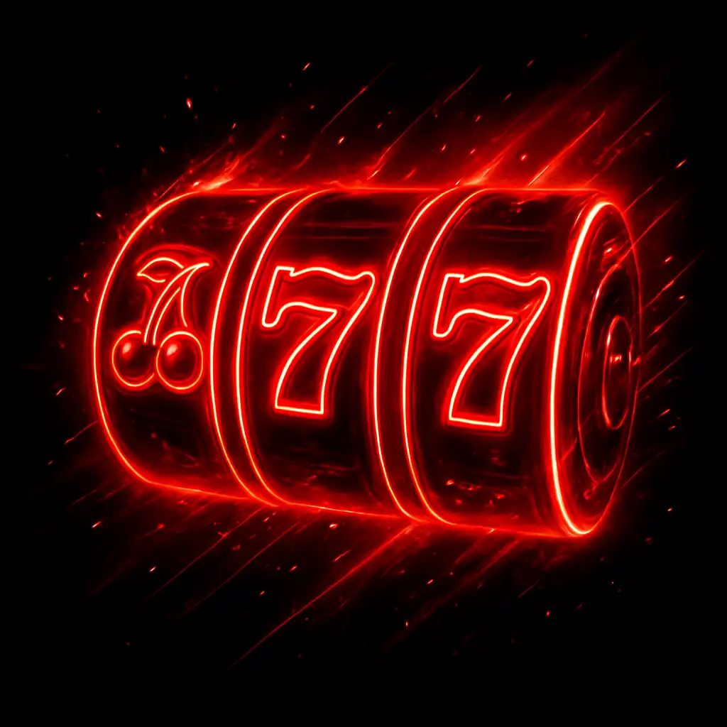 Neon red and black Fatbets Casino slot reels illustration