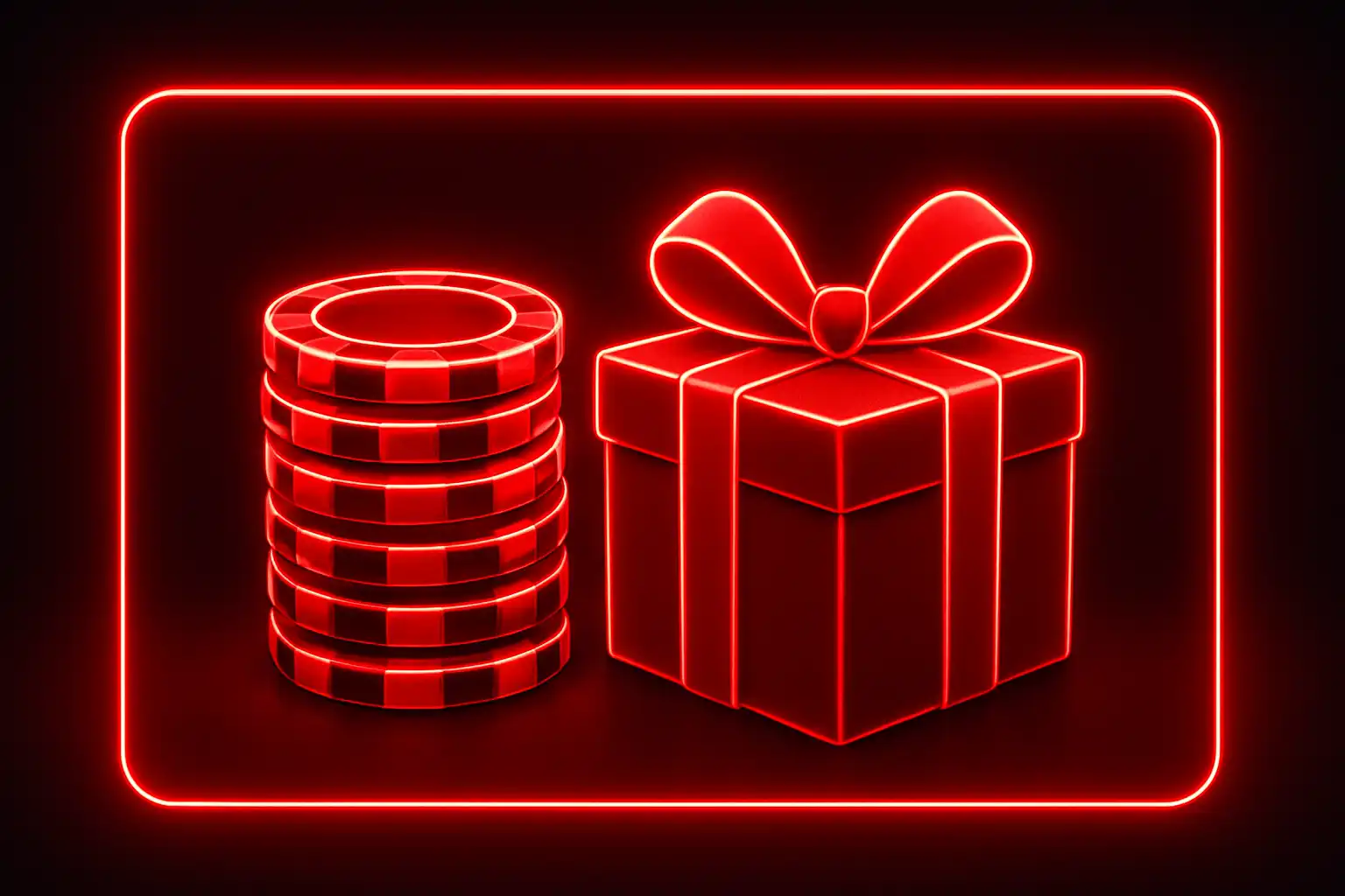 Stack of bonus chips glowing in red neon representing Fatbets Casino promotions