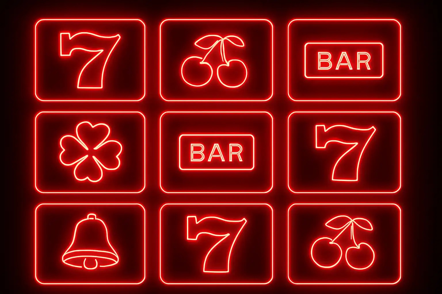 Grid of neon-lit slot machine reels representing the Fatbets Casino slot library